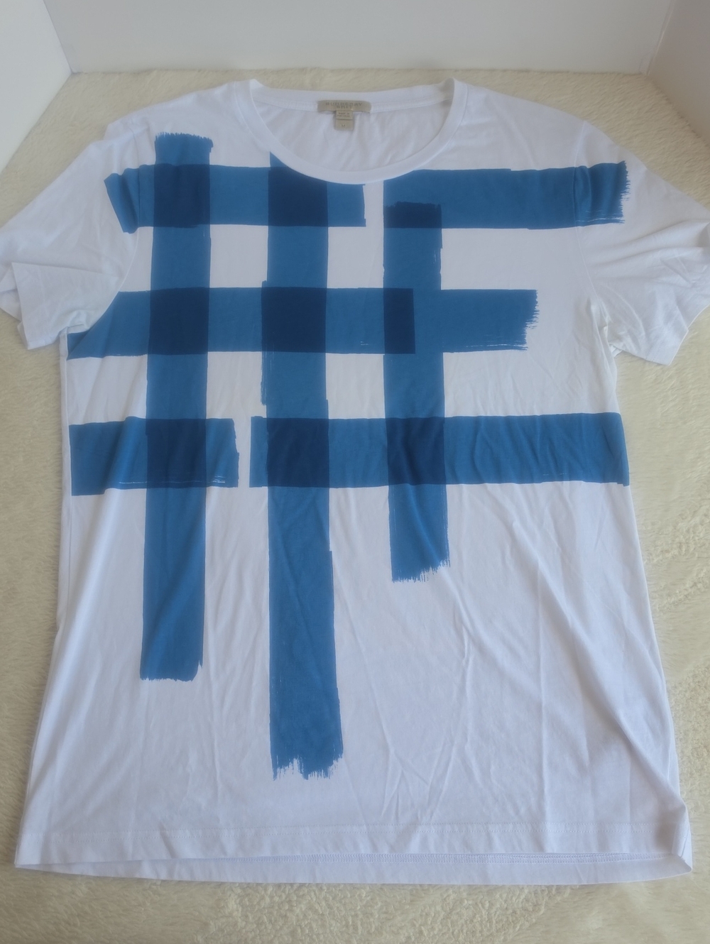 ​Burberry Brit Blue Painted Check White Cotton Tee Size M